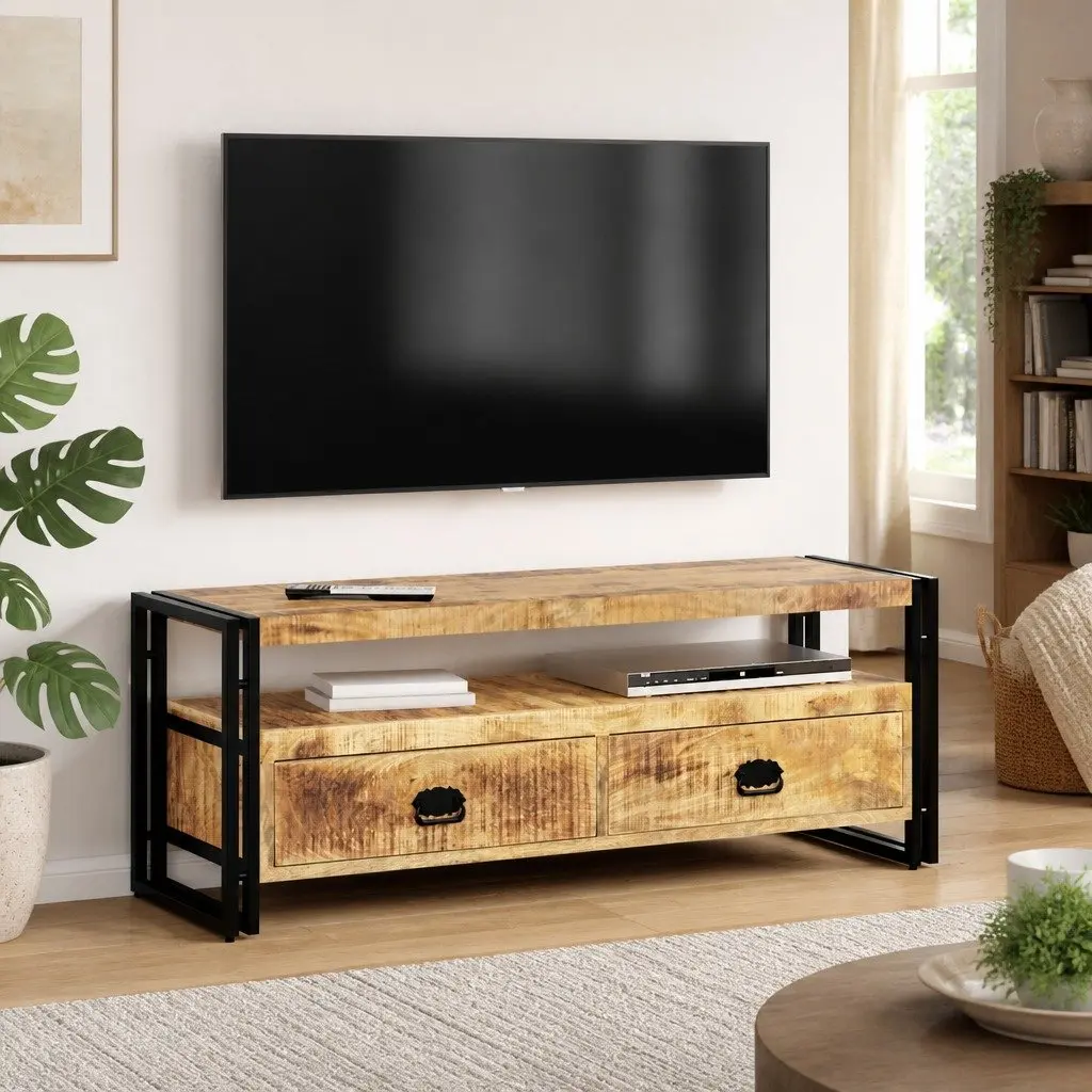 TV Cabinet Solid Mango Wood 120x35x45 cm Brown Vintage Style Storage Unit