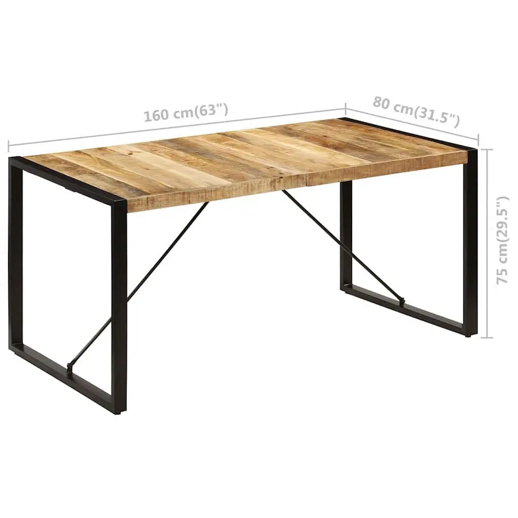 Dining Table Solid Mango Wood Brown 160x80x75cm Industrial Style Kitchen