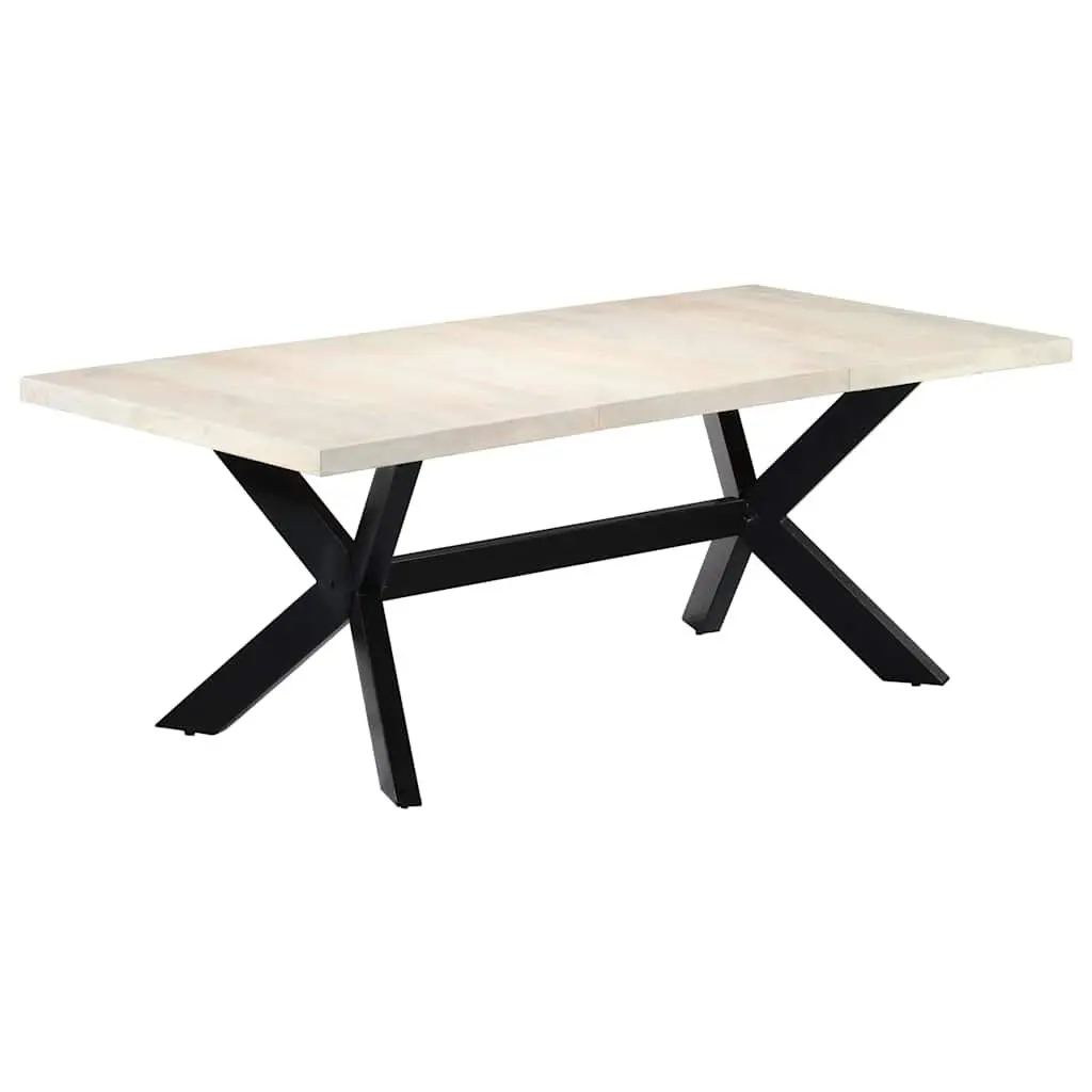 Dining Table White 200x100x75 cm Solid Mango Wood Kitchen Furniture Modern Style