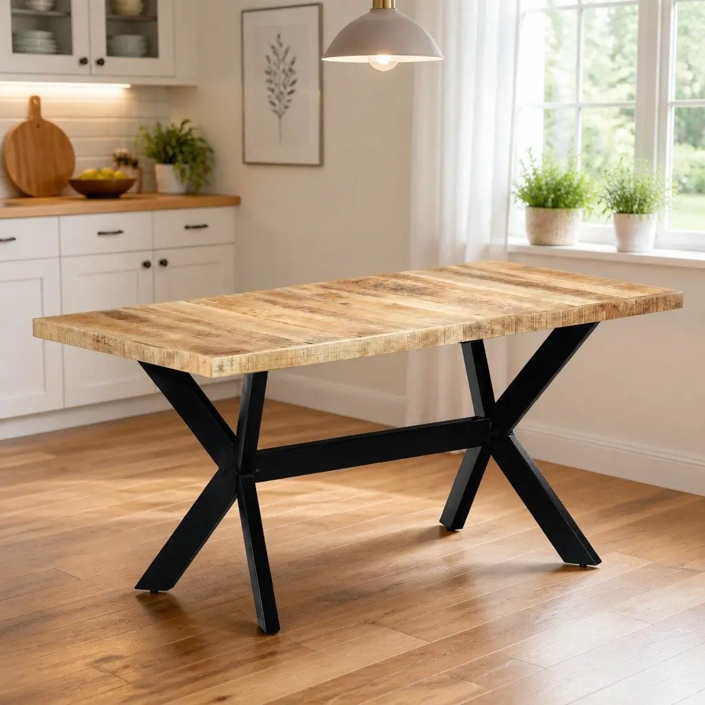Dining Table Solid Rough Mango Wood Brown 160x80x75 cm Industrial Style