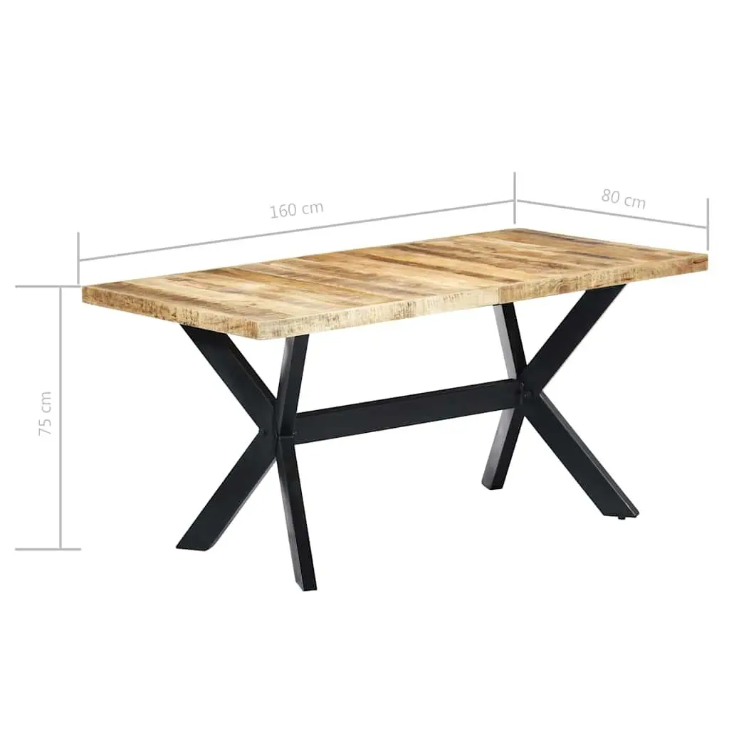 Dining Table Solid Rough Mango Wood Brown 160x80x75 cm Industrial Style
