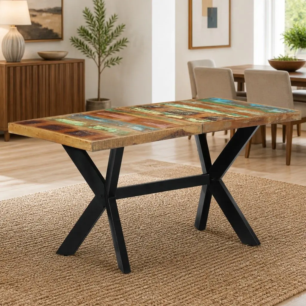 Dining Table 140x70x75 cm Solid Reclaimed Wood Steel Frame Industrial Kitchen