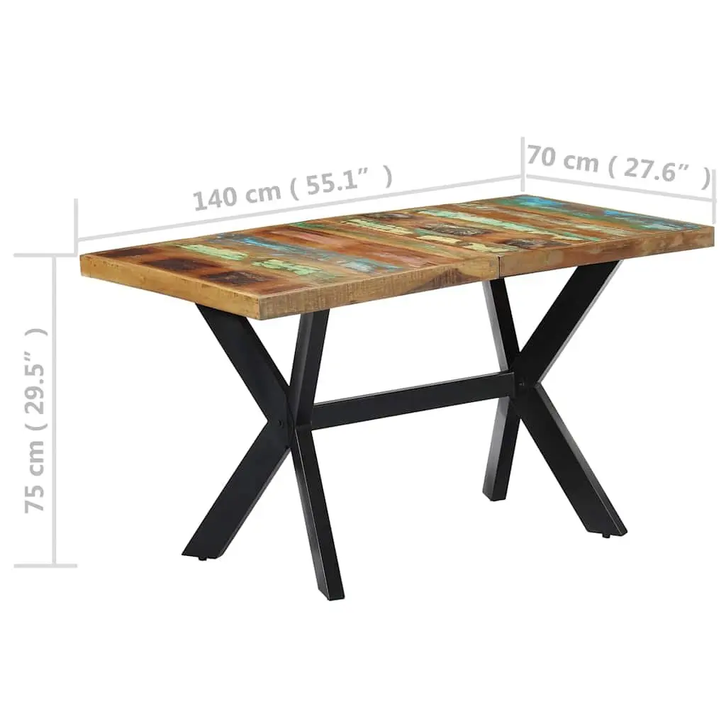 Dining Table 140x70x75 cm Solid Reclaimed Wood Steel Frame Industrial Kitchen