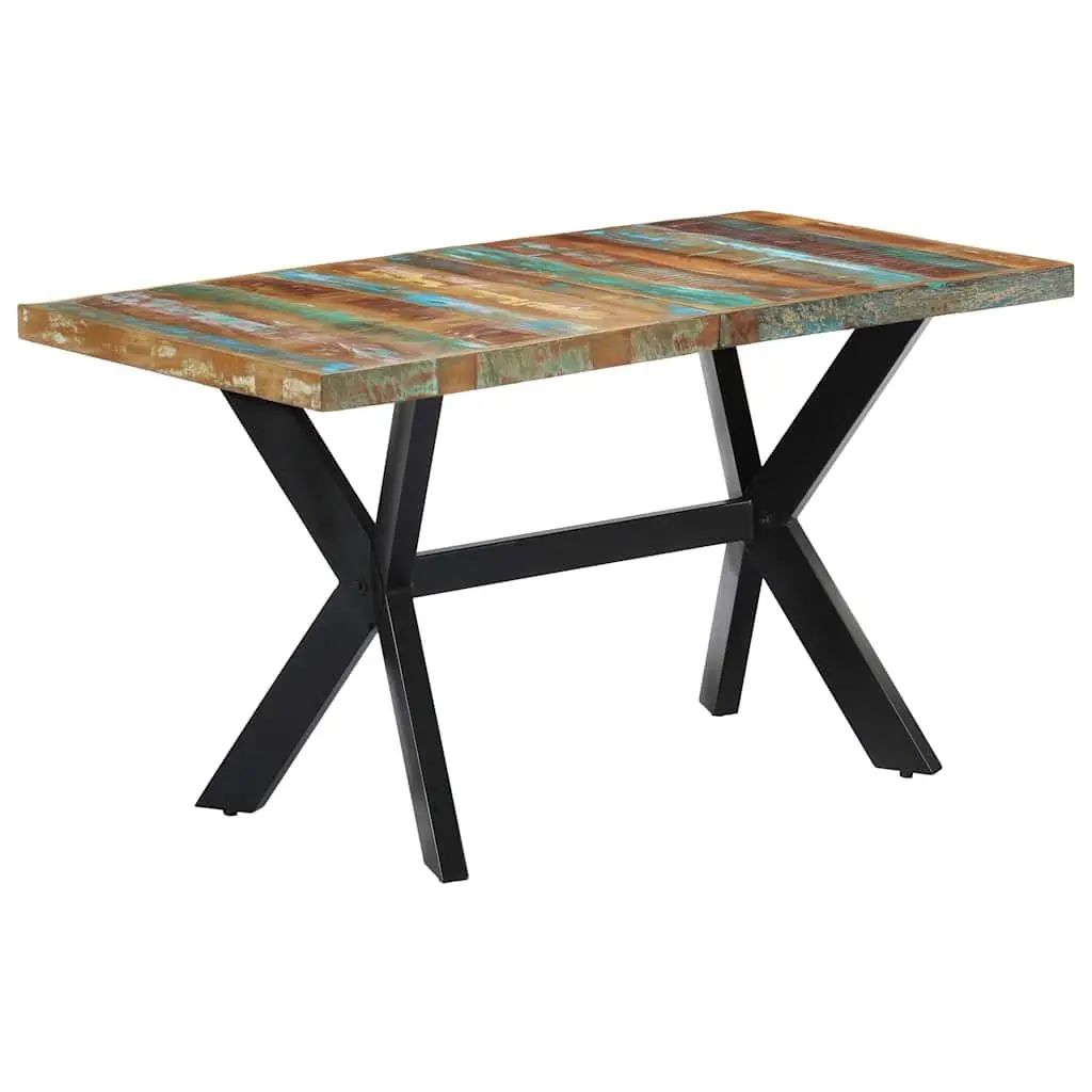 Dining Table 140x70x75 cm Solid Reclaimed Wood Steel Frame Industrial Kitchen