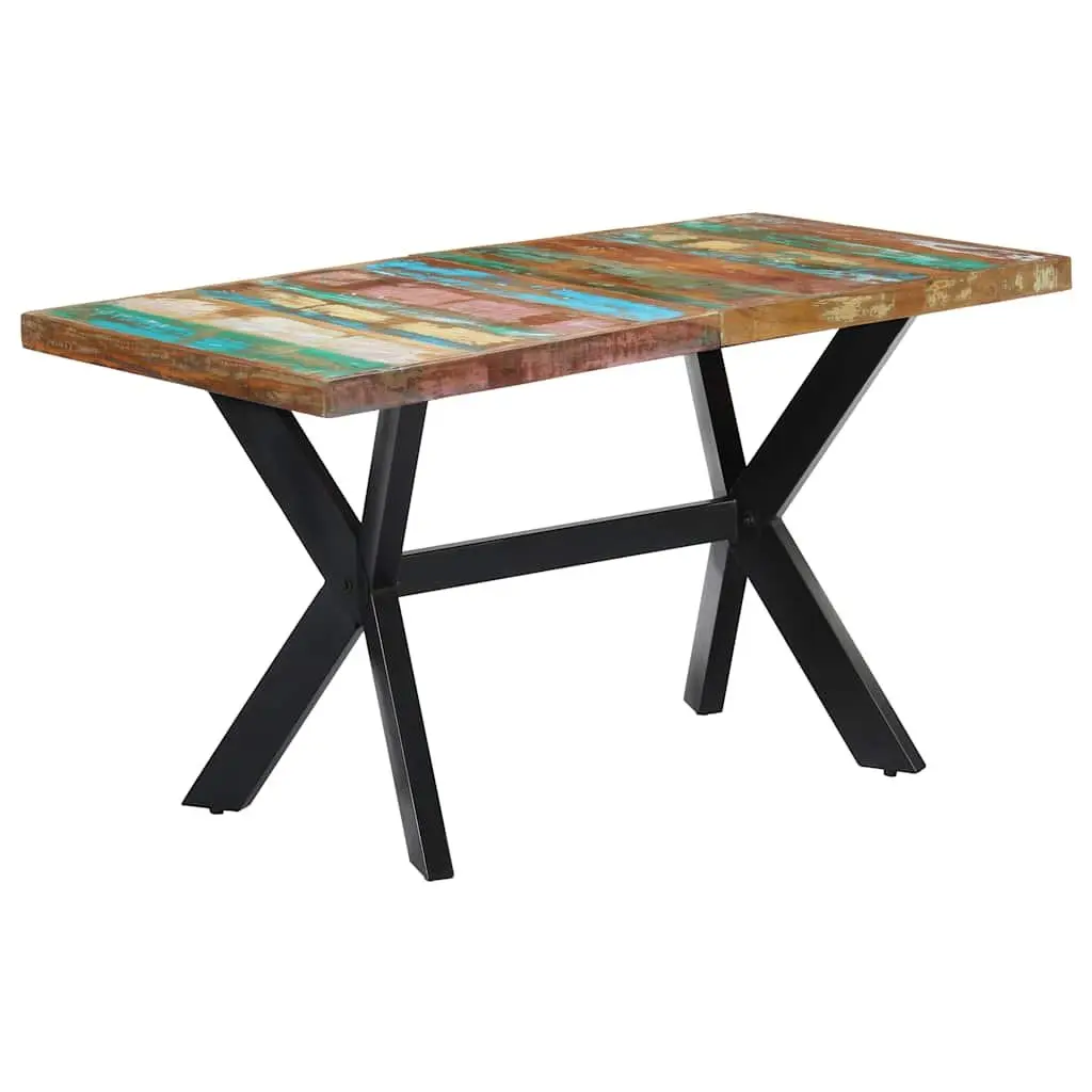 Dining Table 140x70x75 cm Solid Reclaimed Wood Steel Frame Industrial Kitchen
