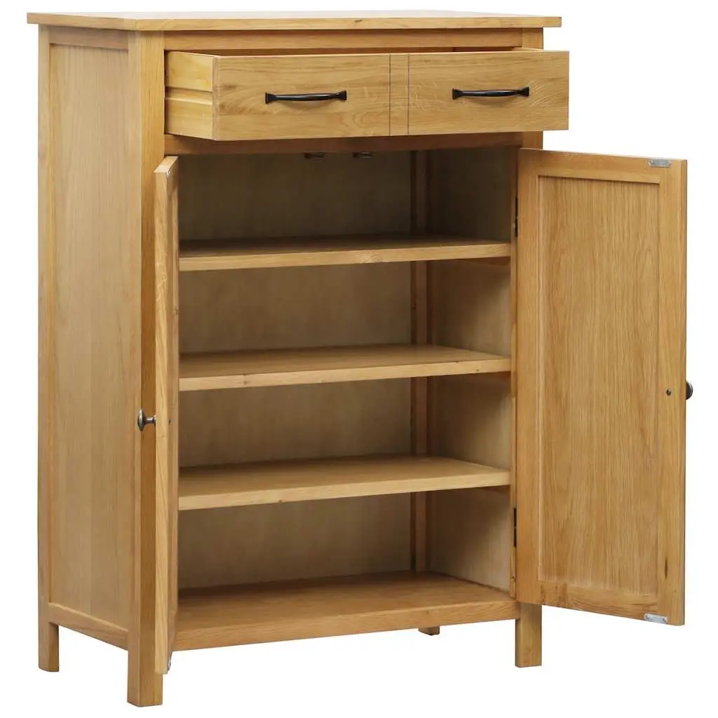 Shoe Cabinet Solid Oak Wood Brown 4 Shelves 1 Drawer Hallway Storage Organiser