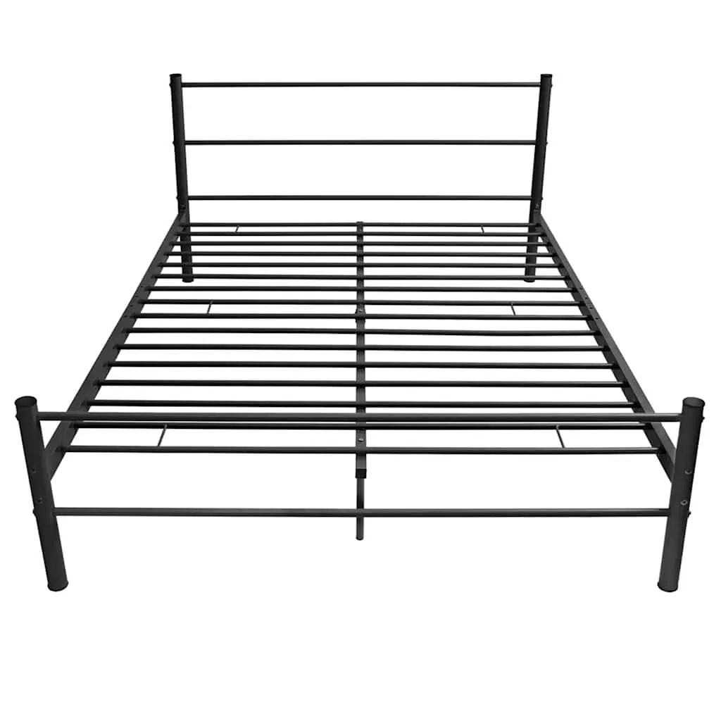 Double Bed Frame Black Metal Slatted Base Bedroom Furniture No Mattress
