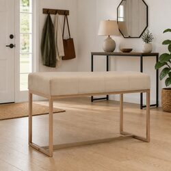 Functional Beige Velvet Bench for Home Use