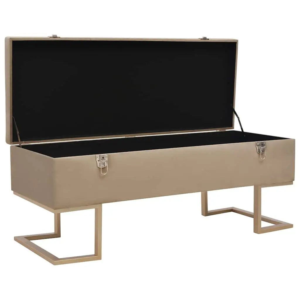 Storage Bench Velvet Upholstered 105 cm Beige with Interior Compartment and Iron Legs