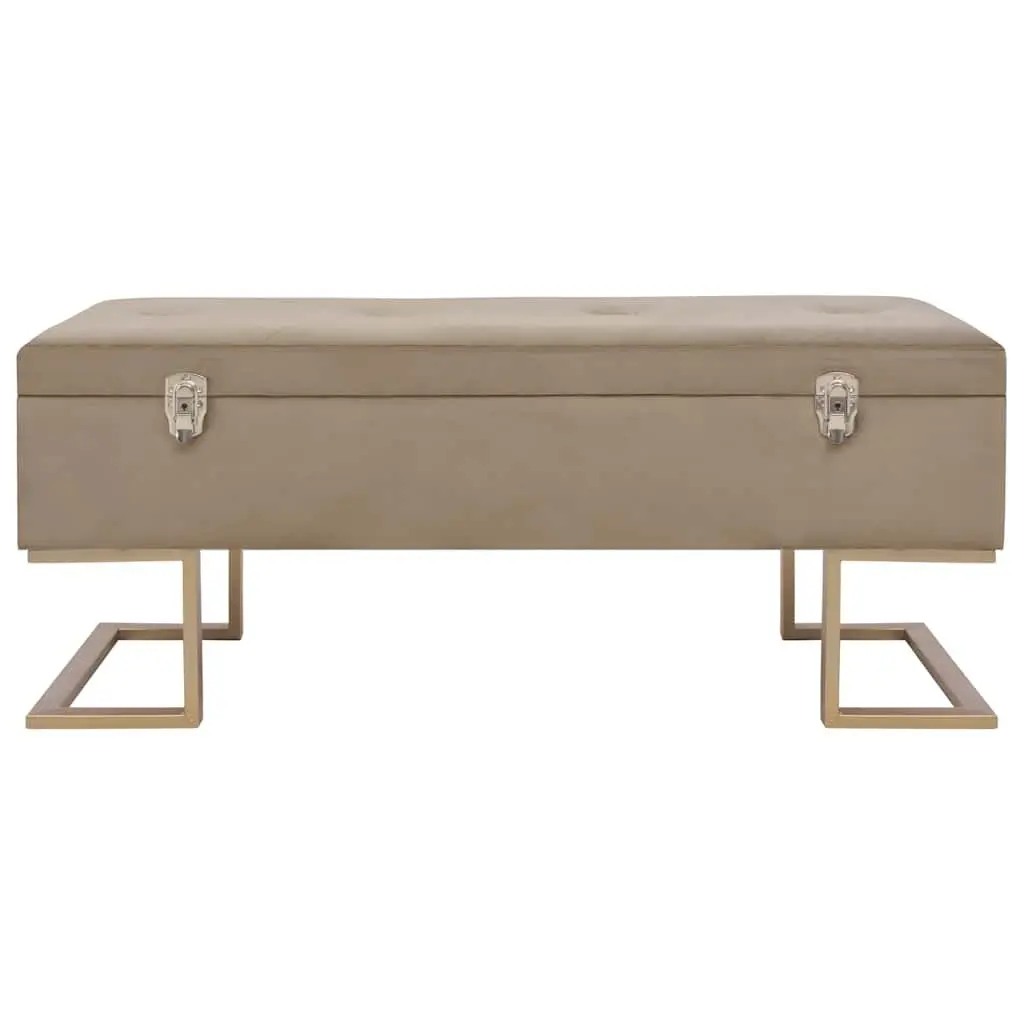 Storage Bench Velvet Upholstered 105 cm Beige with Interior Compartment and Iron Legs