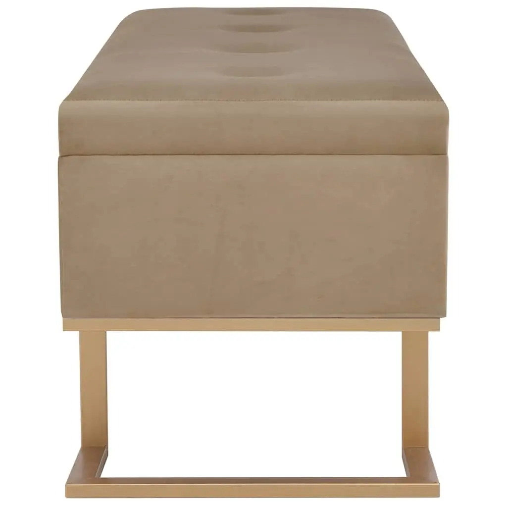 Storage Bench Velvet Upholstered 105 cm Beige with Interior Compartment and Iron Legs