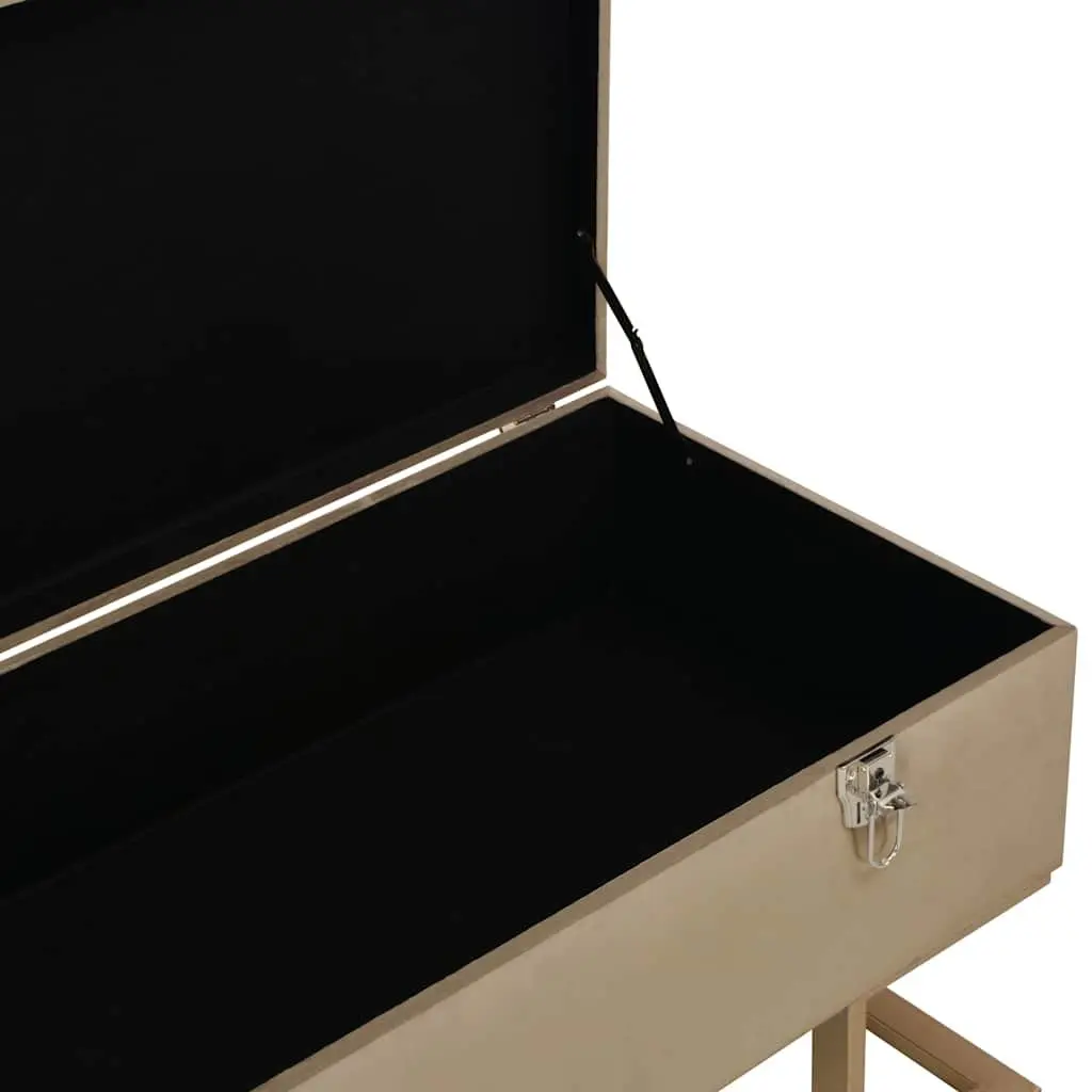 Storage Bench Velvet Upholstered 105 cm Beige with Interior Compartment and Iron Legs