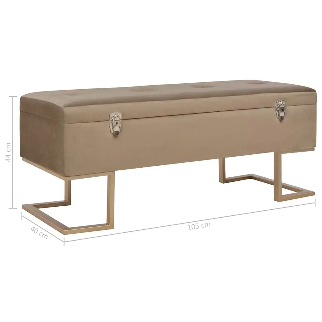 Storage Bench Velvet Upholstered 105 cm Beige with Interior Compartment and Iron Legs