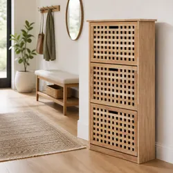 Functional Brown Shoe Storage Cabinet with Lattice Design