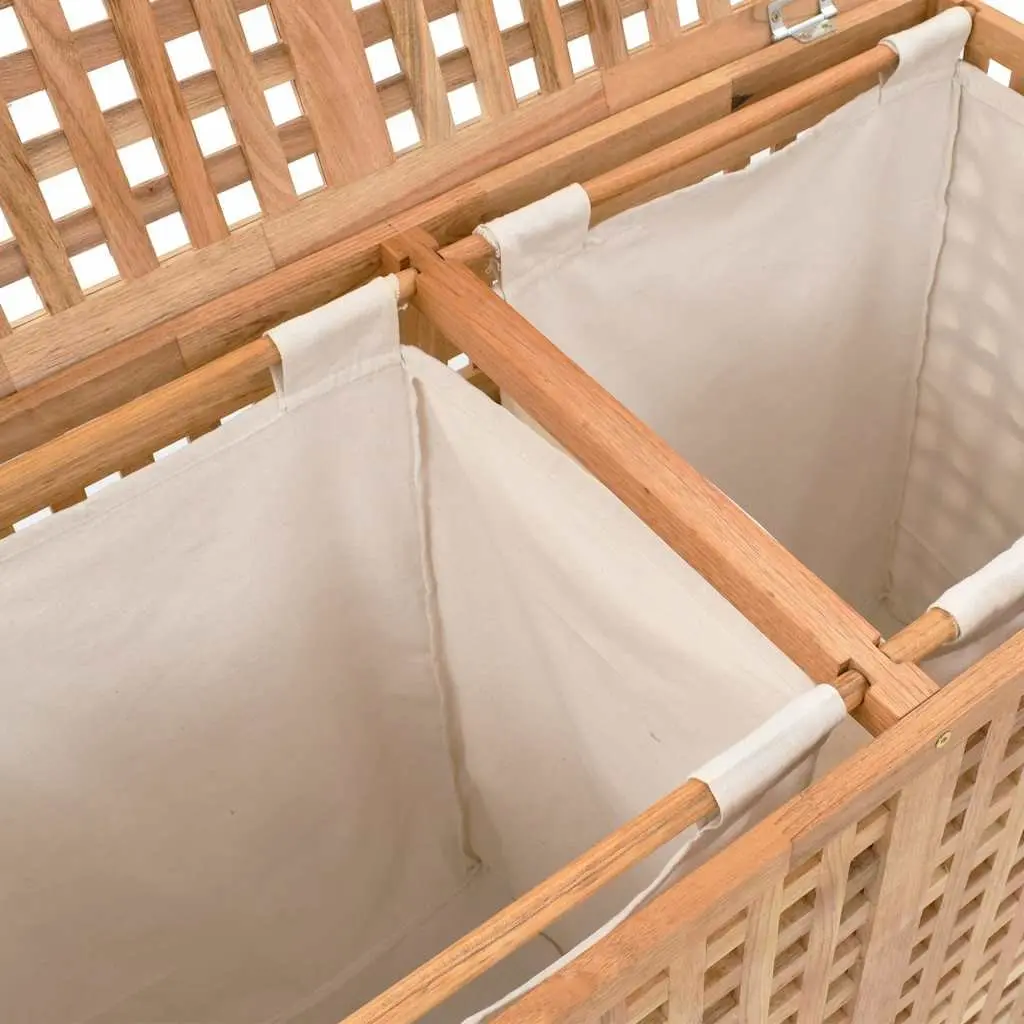 Wooden Laundry Bin Solid Walnut Wood Two Compartments Brown 87.5 x 46 x 67 cm
