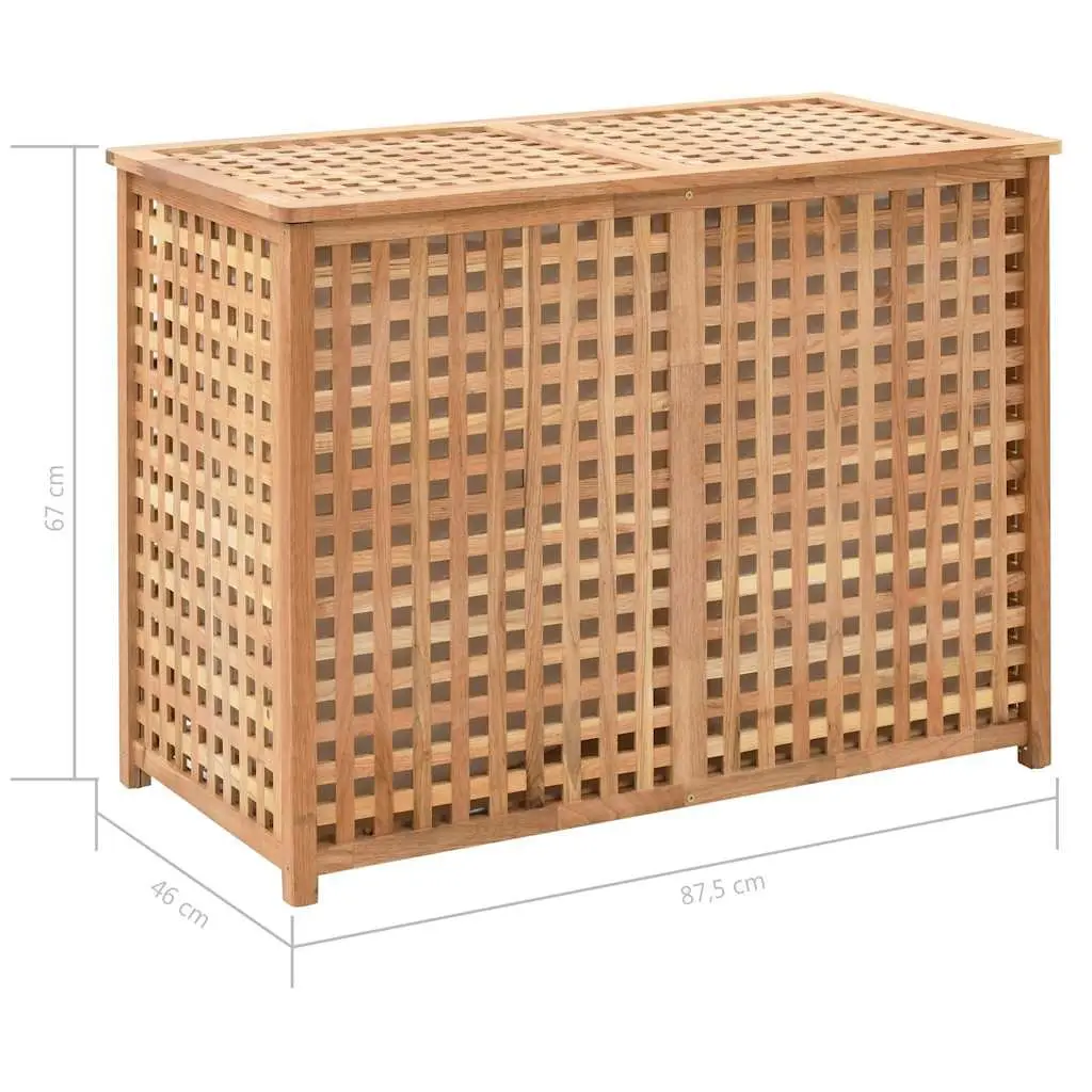 Wooden Laundry Bin Solid Walnut Wood Two Compartments Brown 87.5 x 46 x 67 cm