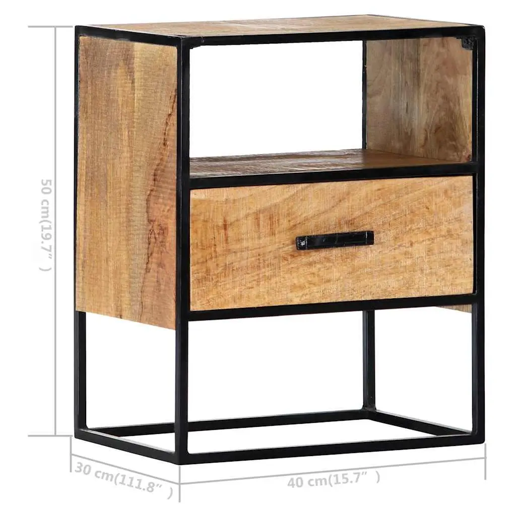 Bedside Table Solid Mango Wood 40x30x50cm with Steel Legs Brown