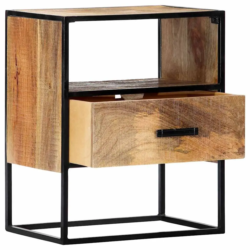 Bedside Table Solid Mango Wood 40x30x50cm with Steel Legs Brown