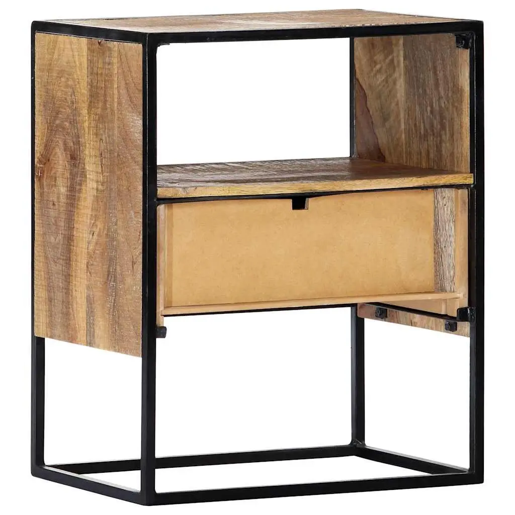 Bedside Table Solid Mango Wood 40x30x50cm with Steel Legs Brown