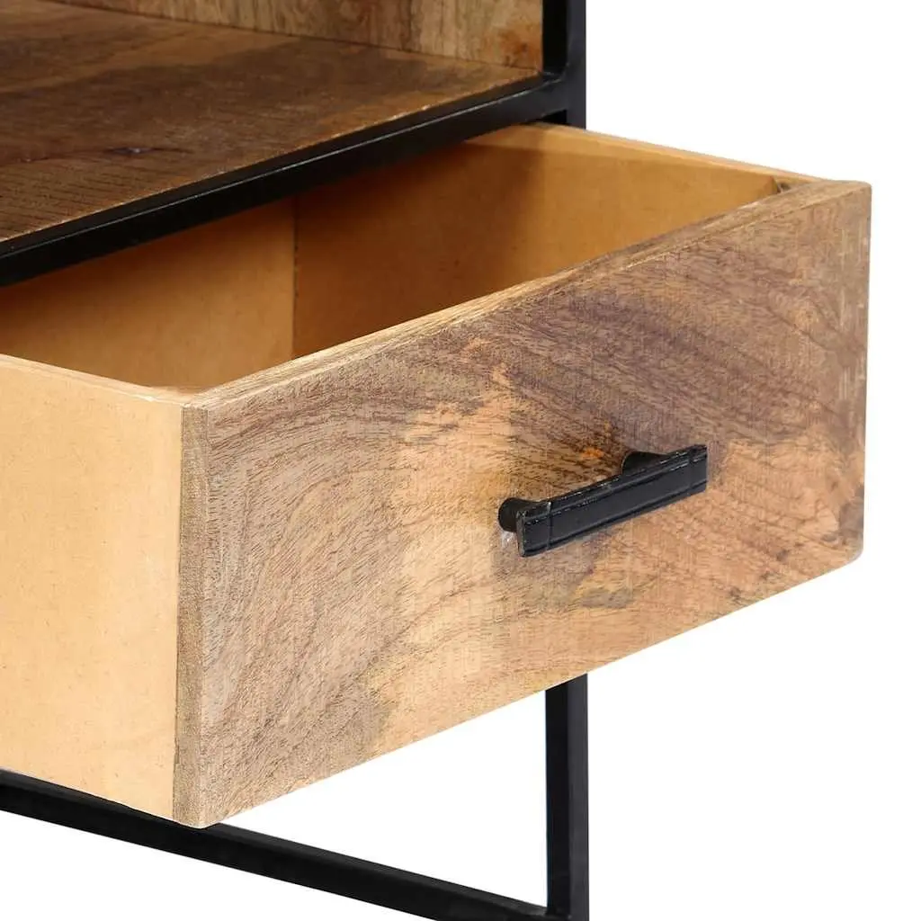 Bedside Table Solid Mango Wood 40x30x50cm with Steel Legs Brown