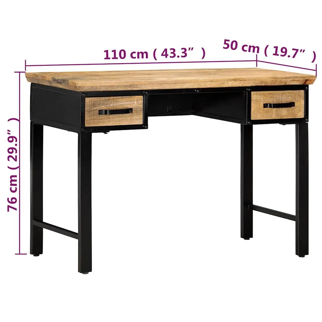 Writing Desk Solid Mango Wood 110x50x76 cm Brown with 2 Drawers