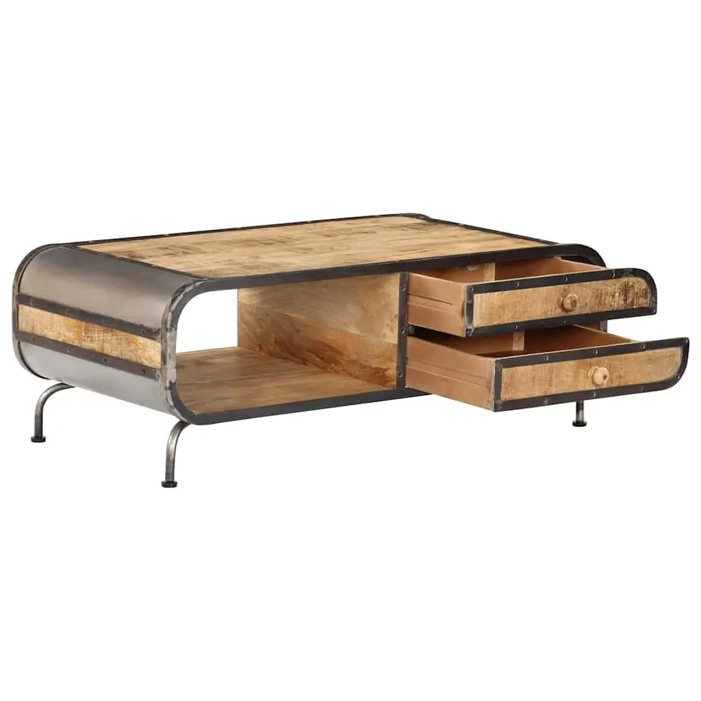 Coffee Table Antique Style Solid Mango Wood 100cm x 50cm x 35cm Brown with Storage Drawers