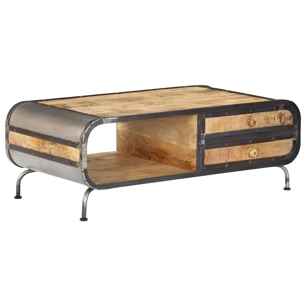 Coffee Table Antique Style Solid Mango Wood 100cm x 50cm x 35cm Brown with Storage Drawers