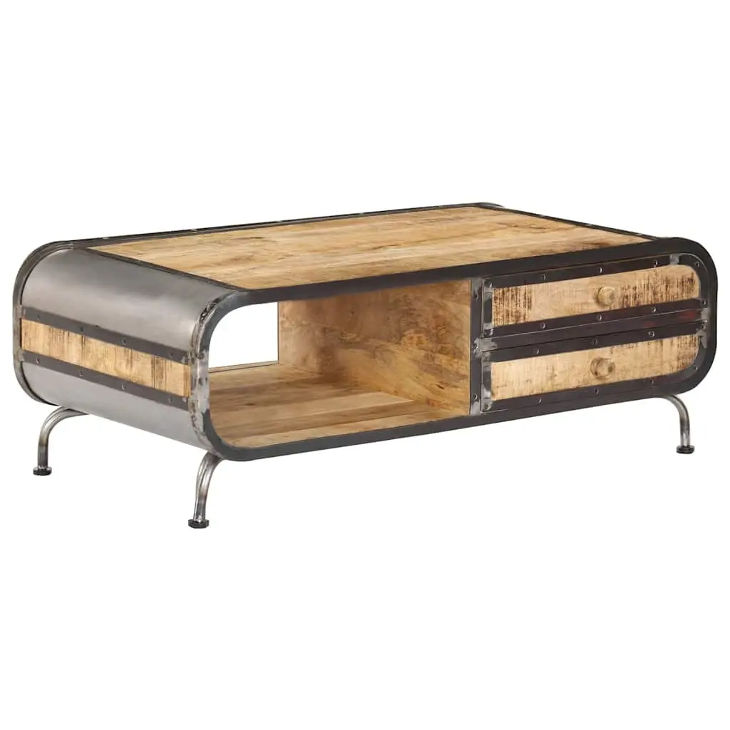 Coffee Table Antique Style Solid Mango Wood 100cm x 50cm x 35cm Brown with Storage Drawers
