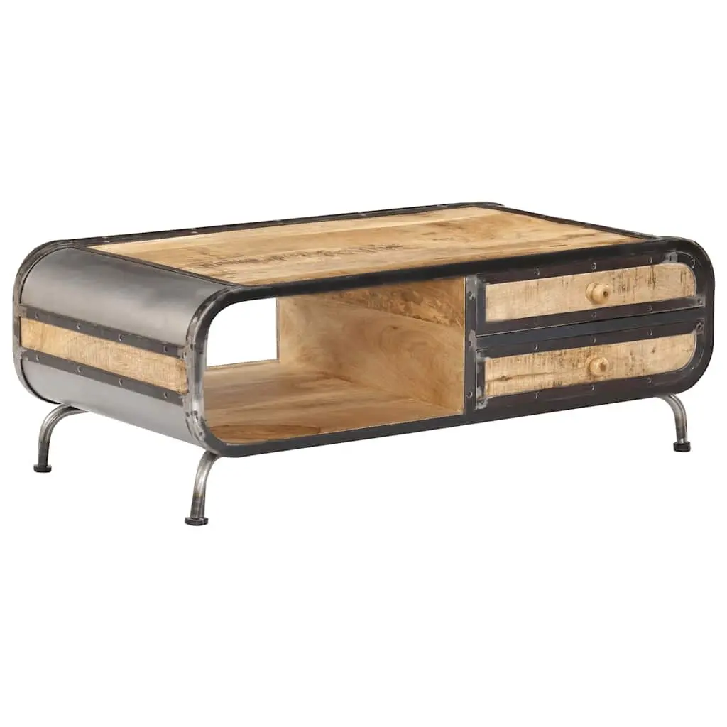 Coffee Table Antique Style Solid Mango Wood 100cm x 50cm x 35cm Brown with Storage Drawers