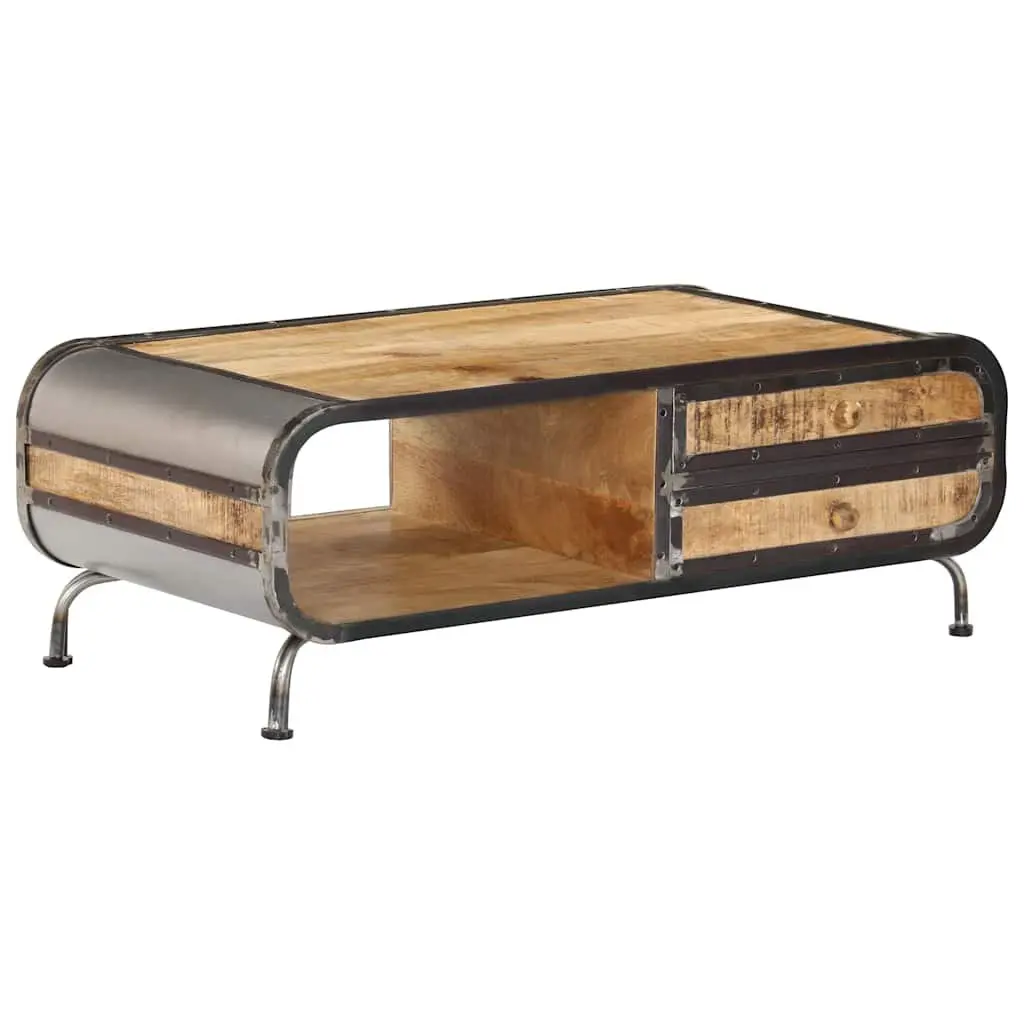 Coffee Table Antique Style Solid Mango Wood 100cm x 50cm x 35cm Brown with Storage Drawers