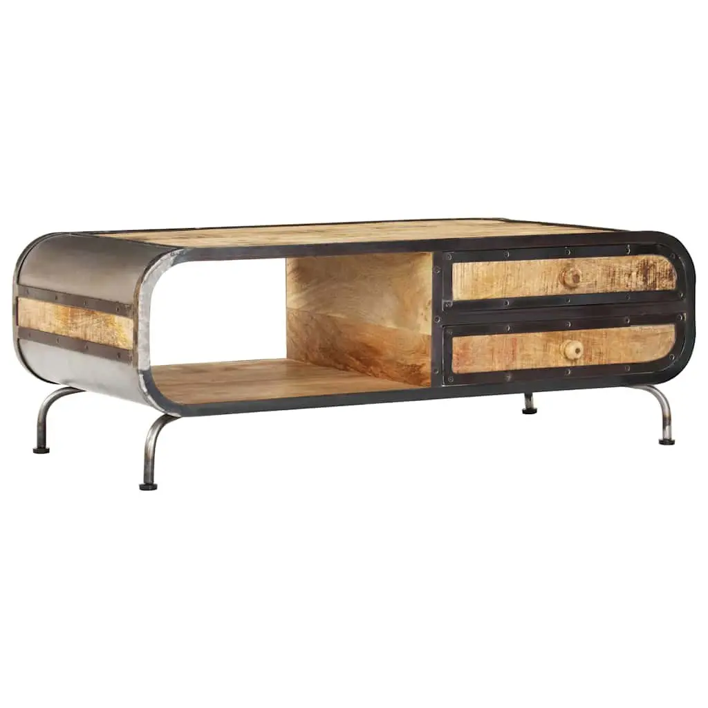 Coffee Table Antique Style Solid Mango Wood 100cm x 50cm x 35cm Brown with Storage Drawers