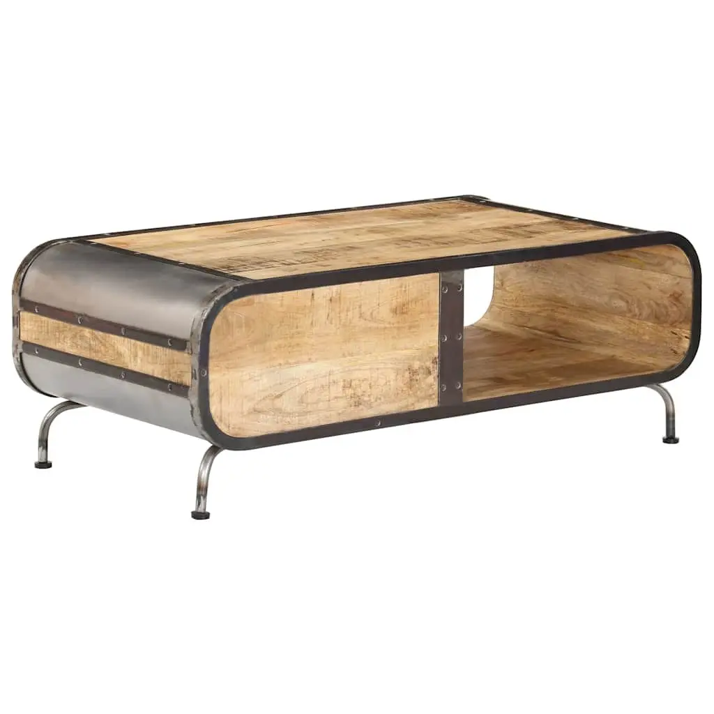 Coffee Table Antique Style Solid Mango Wood 100cm x 50cm x 35cm Brown with Storage Drawers