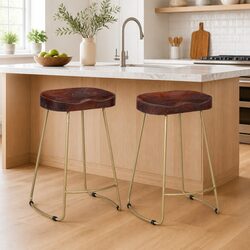 Versatile Solid Mango Wood Bar Stools - 2 pcs Set for Your Home