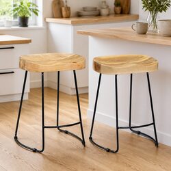 Bar Stools 2 pcs Solid Mango Wood Brown Retro Vintage Industrial Pub Chair
