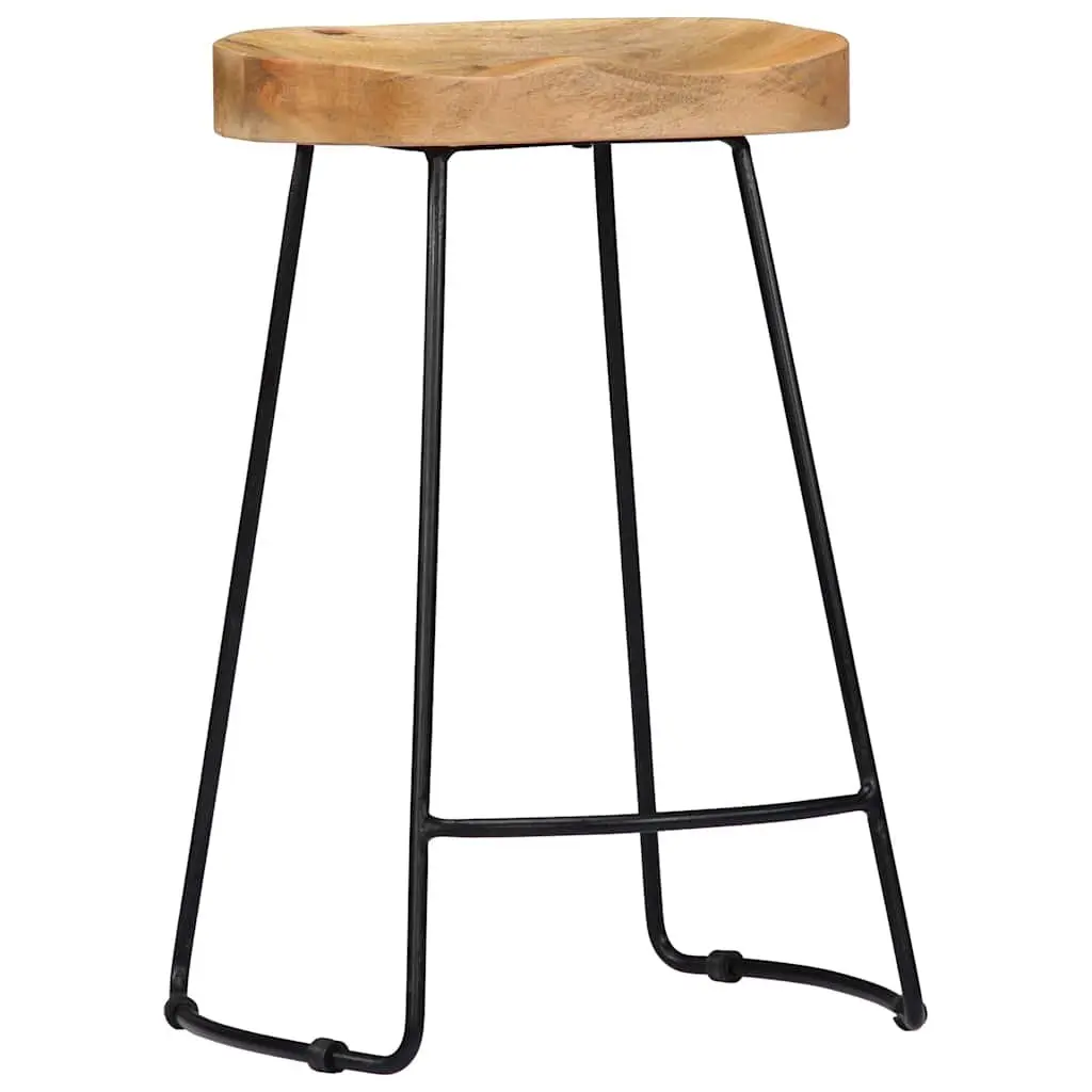Bar Stools Solid Mango Wood Retro Vintage 2 Piece Brown