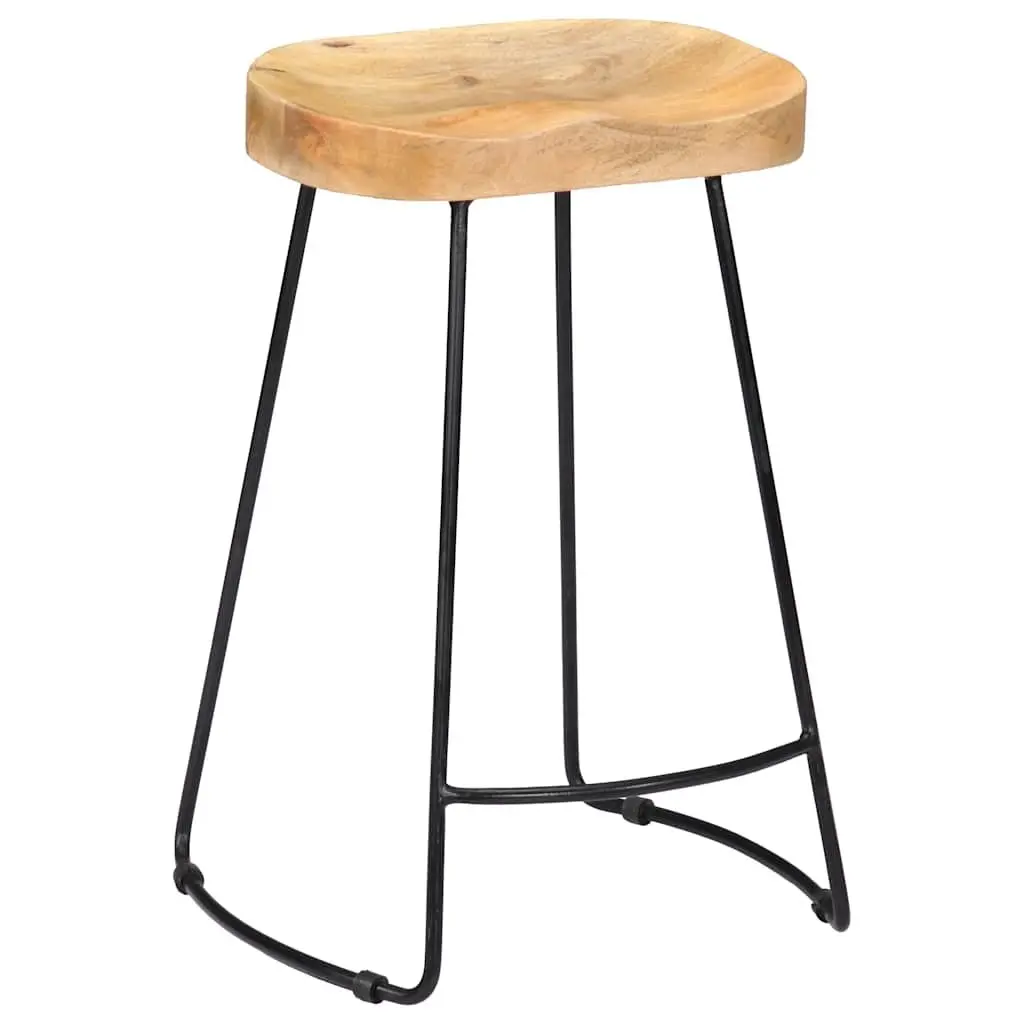 Bar Stools Solid Mango Wood Retro Vintage 2 Piece Brown