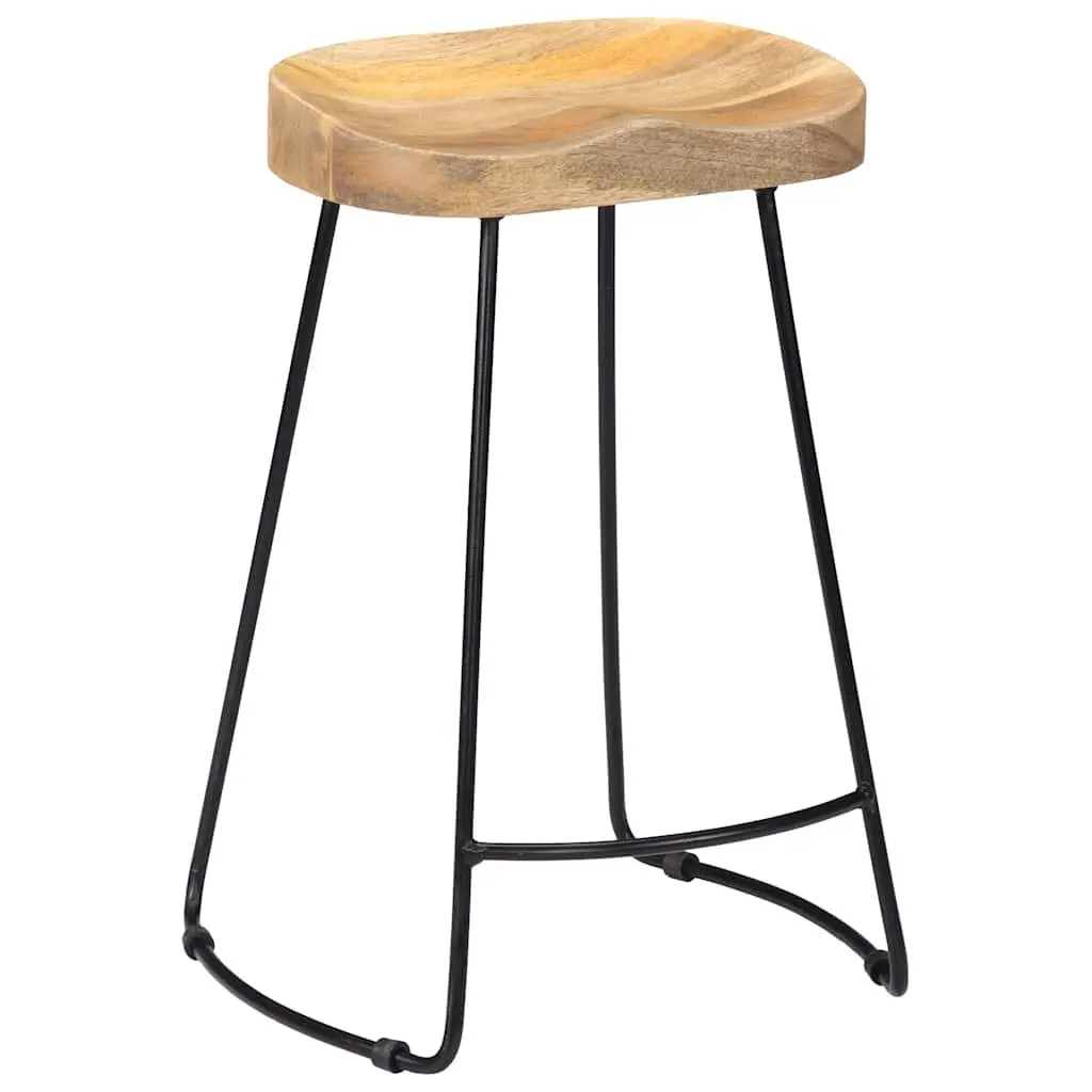 Bar Stools Solid Mango Wood Retro Vintage 2 Piece Brown