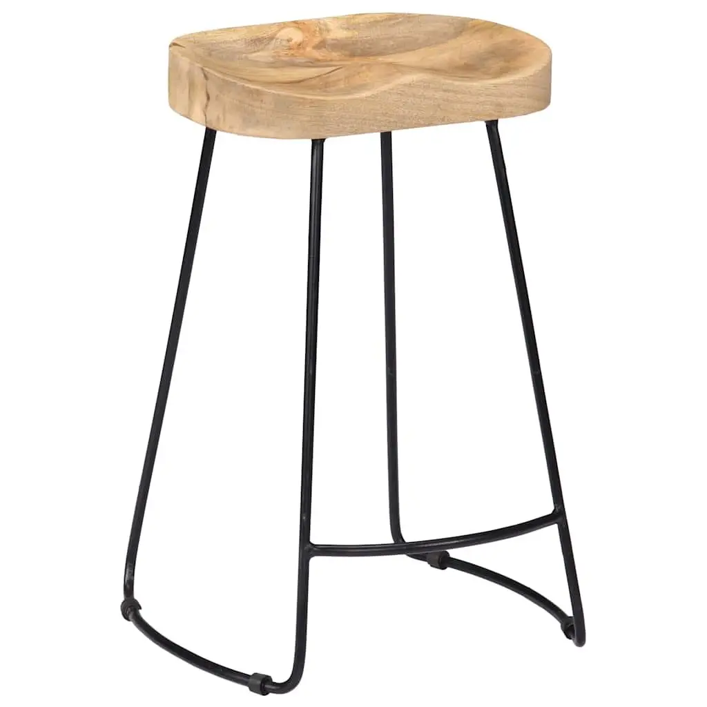 Bar Stools Solid Mango Wood Retro Vintage 2 Piece Brown