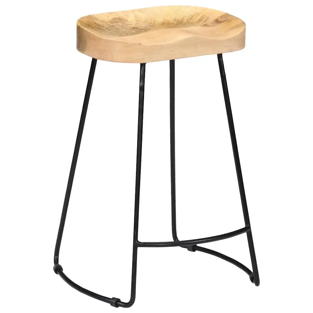 Bar Stools Solid Mango Wood Retro Vintage 2 Piece Brown