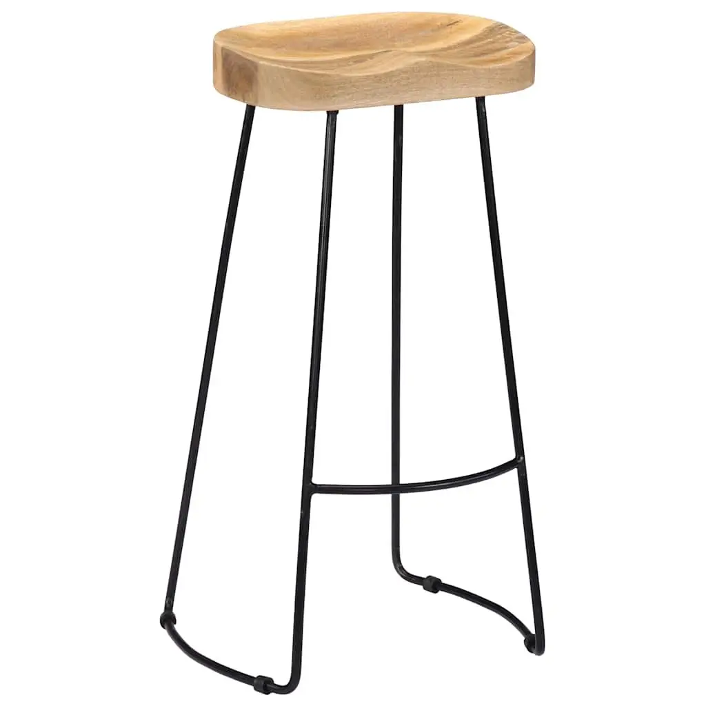 Bar Stools 2 pcs Solid Mango Wood Retro Vintage Wooden Kitchen Counter Seat