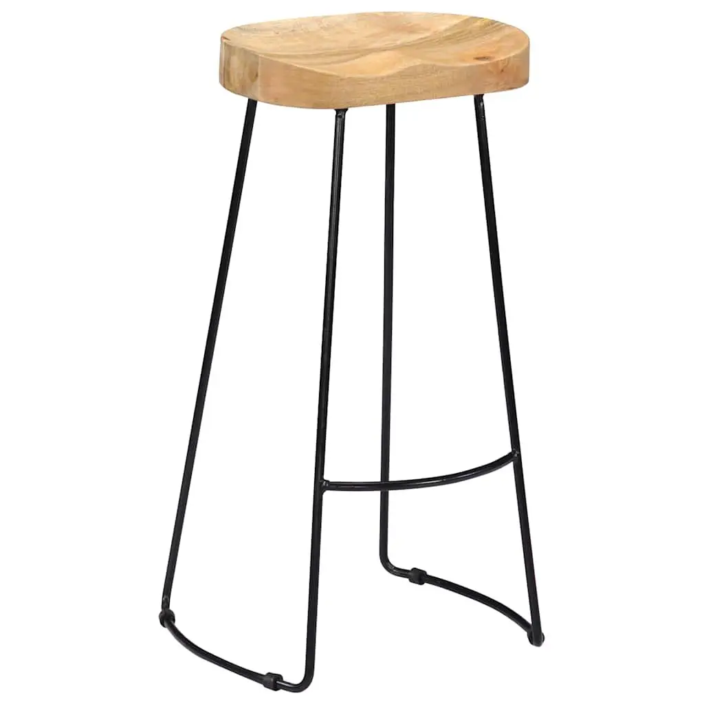 Bar Stools 2 pcs Solid Mango Wood Retro Vintage Wooden Kitchen Counter Seat