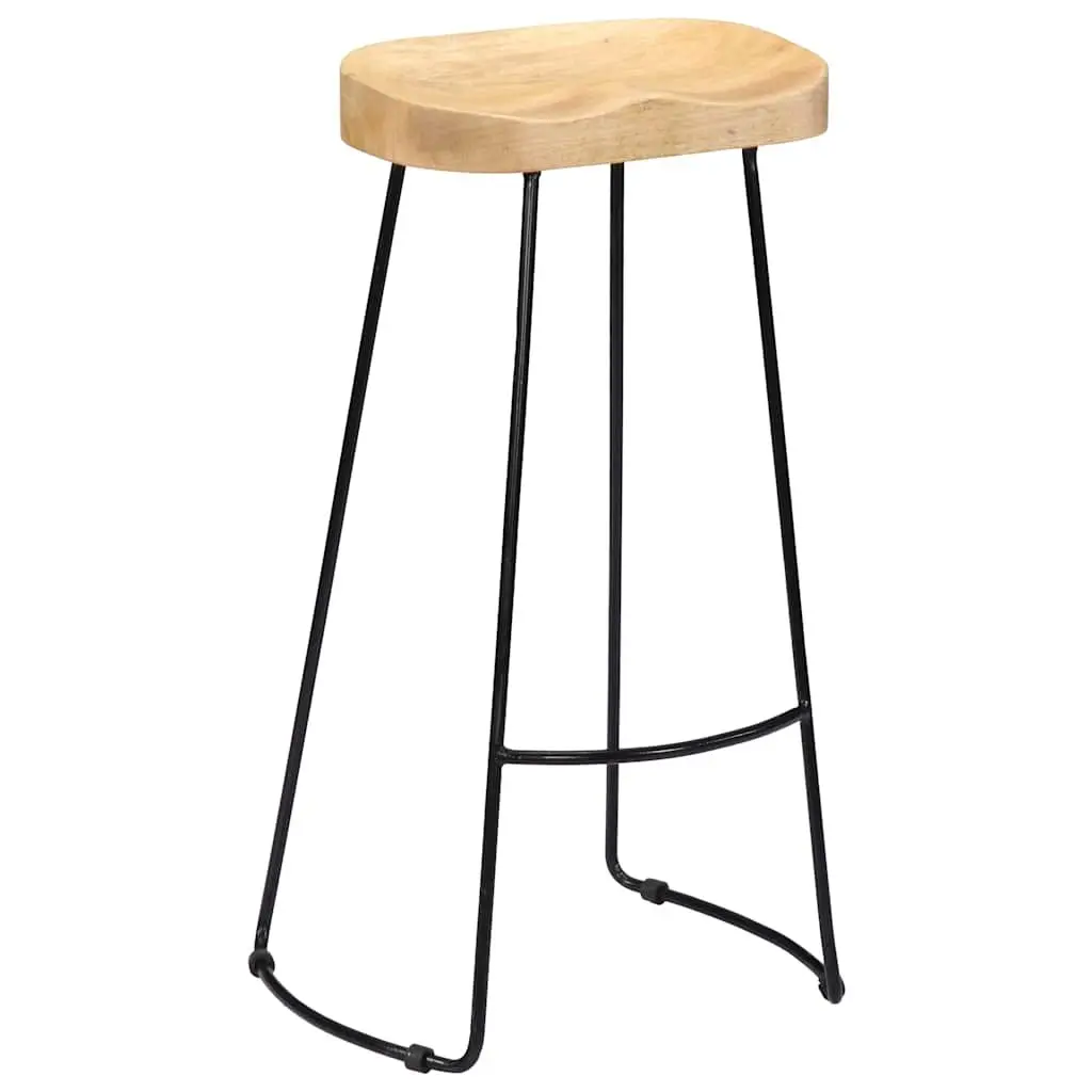 Bar Stools 2 pcs Solid Mango Wood Retro Vintage Wooden Kitchen Counter Seat