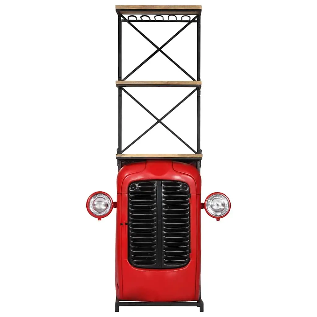 Solid Mango Wood Tractor Wine Cabinet 49x31x172cm Red 2 Shelves 9 Bottle Holders