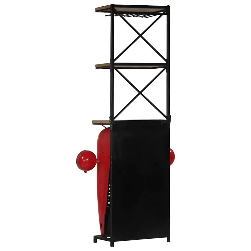 Solid Mango Wood Tractor Wine Cabinet 49x31x172cm Red 2 Shelves 9 Bottle Holders