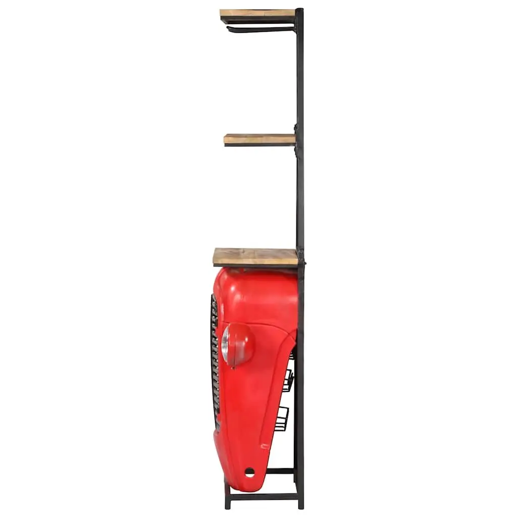 Solid Mango Wood Tractor Wine Cabinet 49x31x172cm Red 2 Shelves 9 Bottle Holders