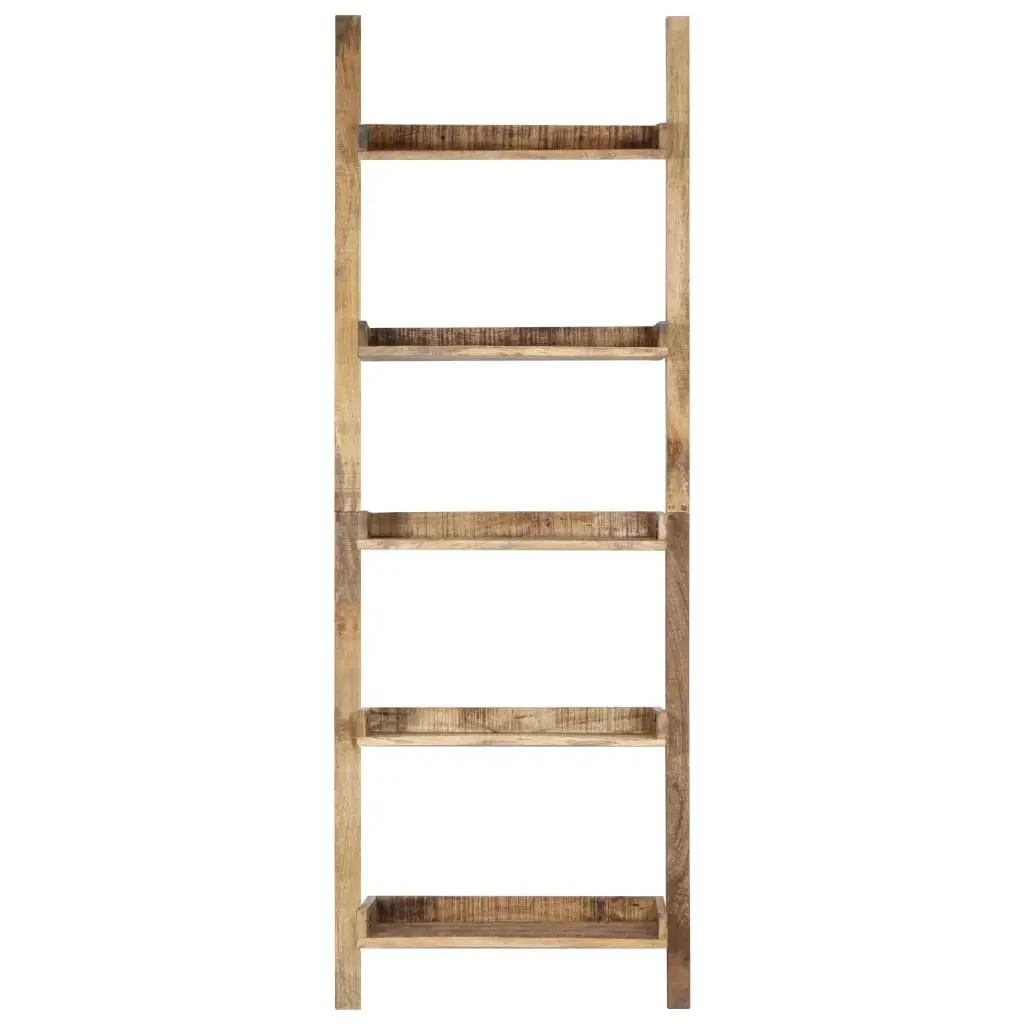 Ladder Shelf Solid Mango Wood 5-Tier Brown Standing Bookcase Storage Shelving Display Rack