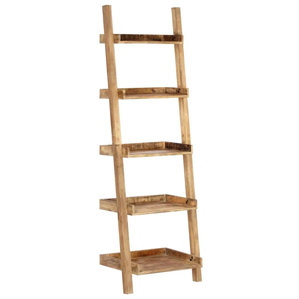 Ladder Shelf Solid Mango Wood 5-Tier Brown Standing Bookcase Storage Shelving Display Rack