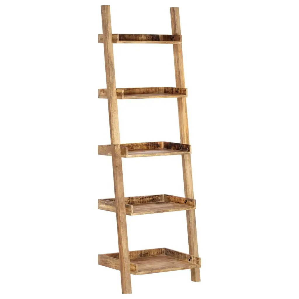 Ladder Shelf Solid Mango Wood 5-Tier Brown Standing Bookcase Storage Shelving Display Rack