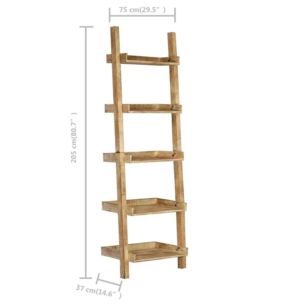 Ladder Shelf Solid Mango Wood 5-Tier Brown Standing Bookcase Storage Shelving Display Rack