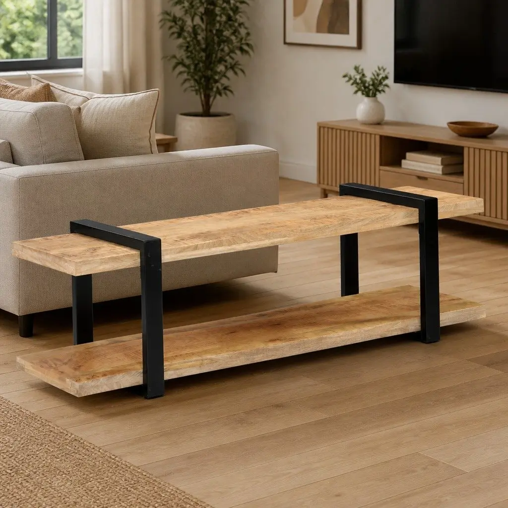 TV Stand Industrial Style Solid Mango Wood Brown 130x40x40 cm